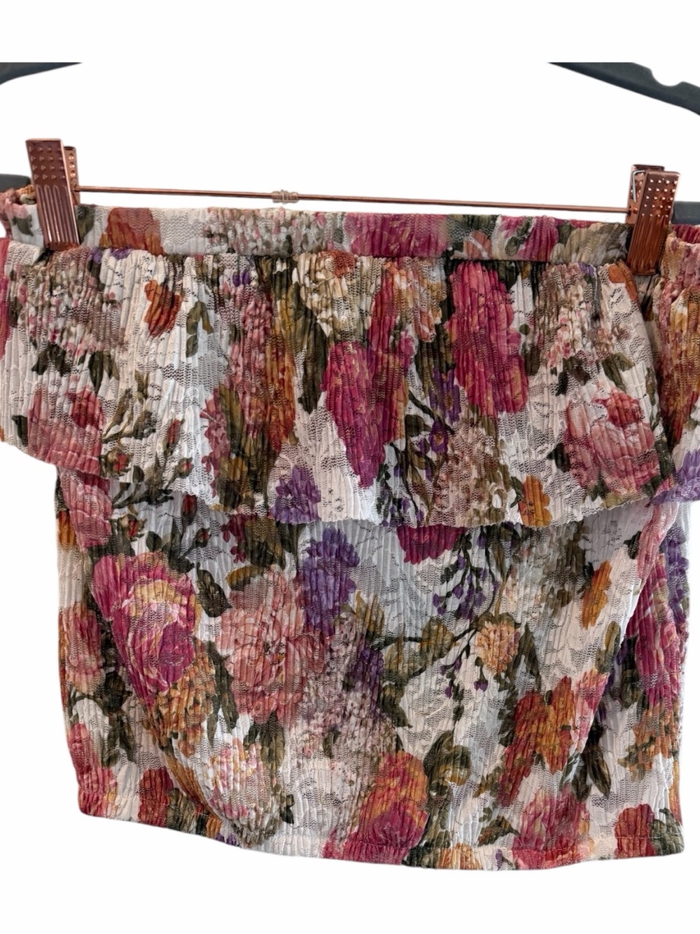 Forever 21 Floral Strapless Ruffle Crop Top in Multi and Magenta Size M - Picture 2 of 6